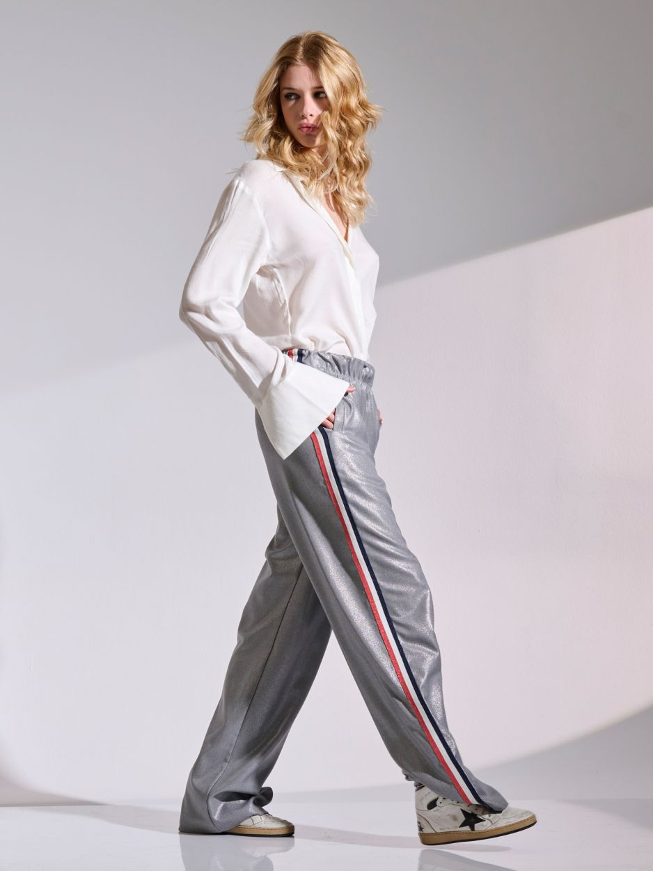 Grey metallic sweatpants with side stripes ELODIE